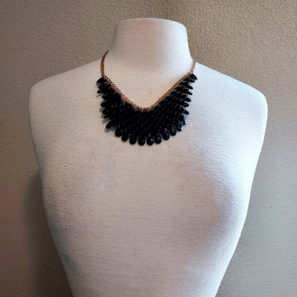 NEW Black Beaded Statement 'Bib' Necklace